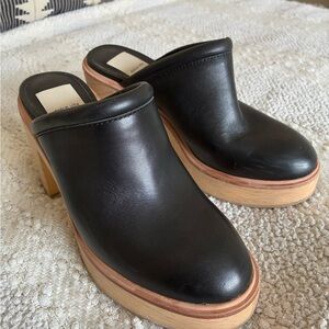 Dolce Vita Black Leather Mules with Chunky Tan Soles